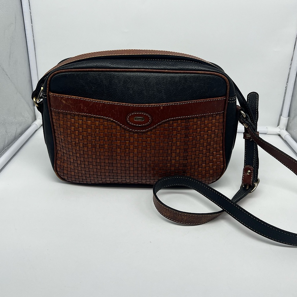 Bally Black and Brown Woven Leather Crossbody Bag